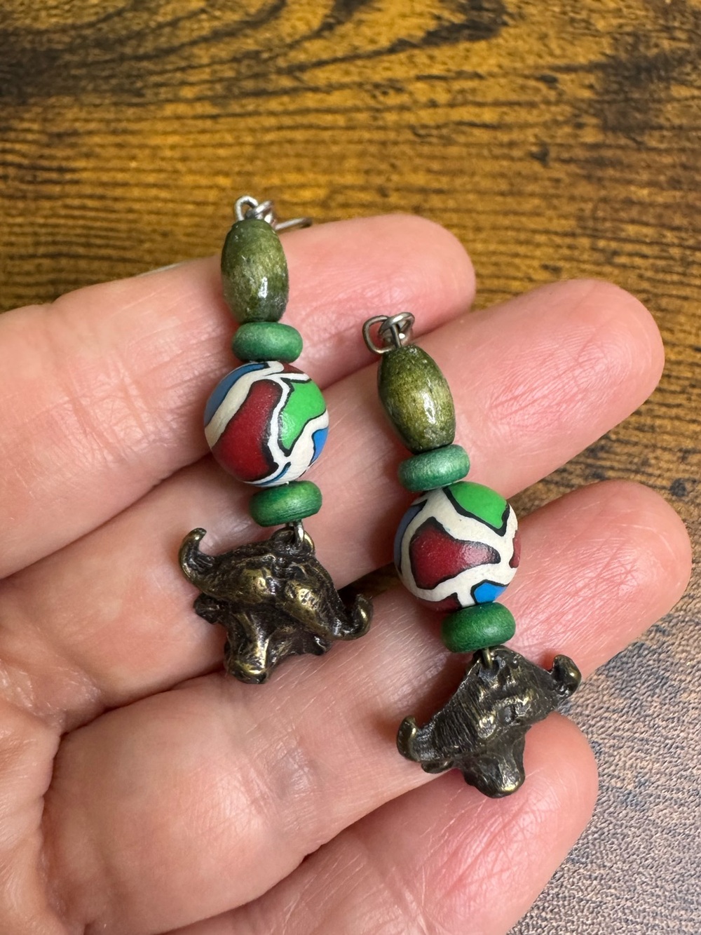 4/$20 Green Multicolor Buffalo Charm Earrings